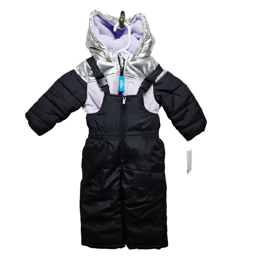 Carters 12M Baby Girls Metallic Silver  Lavender Snowsuit Set With Hooded Jacket